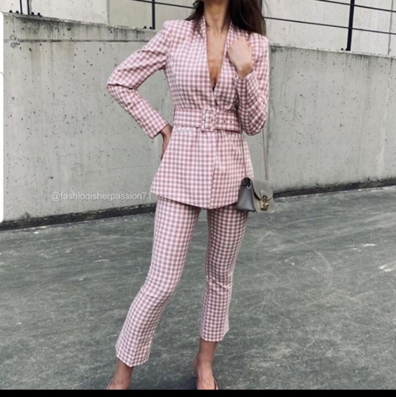 *Final Price* NWT Zara Pink White Checkered Blazer - Picture 1 of 11